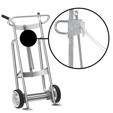 Valley Craft 2-Wheel Drum Hand Truck - Aluminum, (2) Solid Rubber Wheels, 1000 lb. Capacity, Chime Hook w/ Security Cable for Steel/Plastic/Fiber Drums